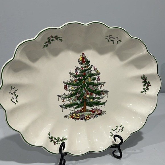 Spode Christmas Tree 15" Oval Fluted Serving Dish platter made in England - Picture 4 of 14